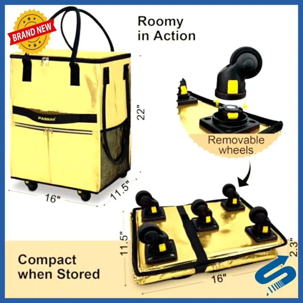 Foldable Rolling Tote Bag with 5 Wheels Heavy Duty Shopping Cart Laundry Travel